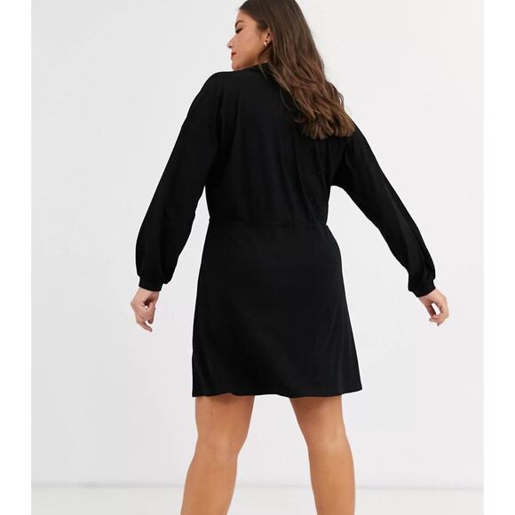 NWT ASOS DESIGN Curve long sleeve mini wrap sexy dress in black size 14 - Picture 2 of 12